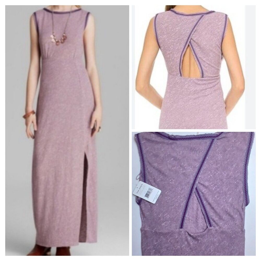 Free People Dress Sz S Maxi Heathered Dusty Lavender Open Back Sleeveless NWT
